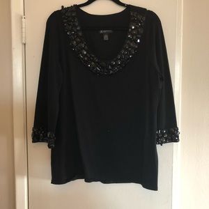 NWOT Woman’s black sweater w/ jewel neck & wrists